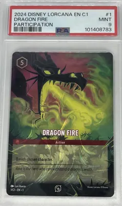 2024 Disney Lorcana Dragon Fire Challenge Participation Promo PSA 9 Mint - Image 1