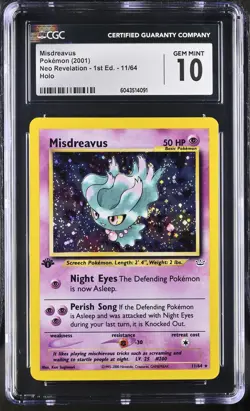 CGC 10 Misdreavus Neo Revelation 1st Edition 11/64 Holo SWIRL Pokemon Card - Image 1