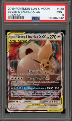 Pokemon Eevee & Snorlax GX Team Up Holo Ultra Rare #120 PSA 9 Mint - Image 1