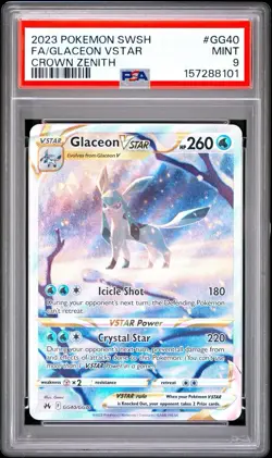 2023 POKEMON SWORD & SHIELD CROWN ZENITH #GG40 FULL ART/GLACEON VSTAR PSA 9 - Image 1