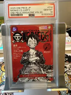 PSA 10 Monkey D. Luffy One Piece Magazine Vol.20 014 Japanese One Piece - Image 1