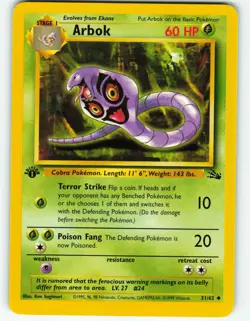 Arbok - 1st Edition - 31/62 Fossil Set - Pokemon TCG - 1999 - Image 1