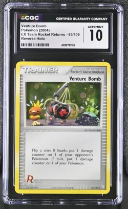 Pokemon Venture Bomb EX Team Rocket Returns 93/109 Reverse Holo CGC 10 Gem Mint - Image 1