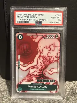 One Piece Card Monkey D. Luffy P-061 Uta Deck Battle Winner English - PSA 10 - Image 1
