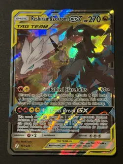 Reshiram & Zekrom GX 157/236 Pokemon Cosmic Eclipse Holo Full Art Rare English - Image 1