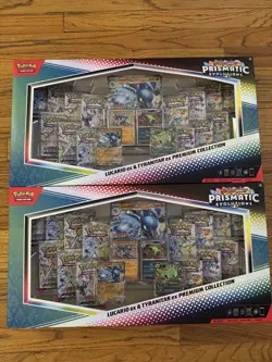 2 x Pokemon Prismatic Evolutions Lucario EX and Tyranitar EX Premium Collection - Image 1
