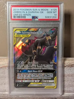 2019 Pokemon Sun & Moon Unified Minds #125 Umbreon & Darkrai GX PSA 10 - Image 1