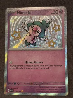 Pokemon TCG Mime Jr. 157/091 Sv: Paldean Fates Holo Shiny Rare NM - Image 1