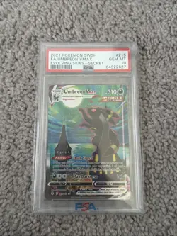 2021 Pokemon SWSH Evolving Skies Secret #215 FA Umbreon VMax PSA 10 GEM MINT - Image 1