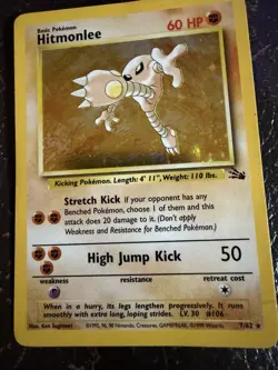 Pokemon TCG Hitmonlee Fossil 7/62 Holo Rare 1999 Wizards Card - Image 1
