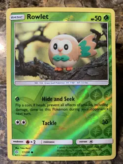 Pokemon TCG Cosmic Eclipse Rowlet 17/236 Reverse Holo Common - Image 1