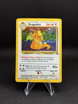 Pokemon Dragonite Card 4/62 Fossil 1999 Holo Rare Holofoil Damaged WOTC (STAINED - Image 1