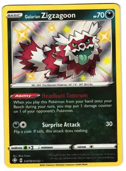 Pokemon TCG Galarian Zigzagoon TCG SV078/SV122 Shining Fates Holo Rare NM - Image 1