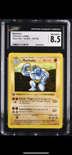1999 Pokemon TCG Machoke Base Set First Edition CGC 8.5 - Image 1