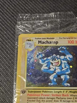 Vintage Machamp 1st Edition Cosmo Holo SEALED W/ Big SWIRL Pokemon Card New Mint - Image 2