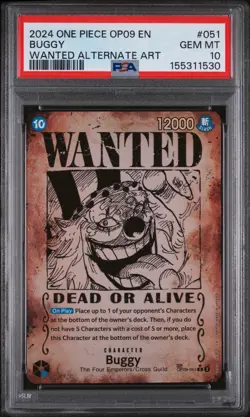 2024 One Piece OP09 EN Wanted Alternate Art #051 Buggy PSA 10 GEM MINT - Image 1