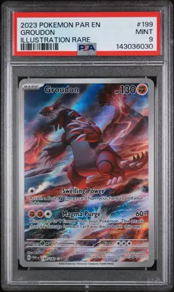 Pokemon TCG Groudon Paradox Rift Holo Illustration Rare Card 199/182 PSA 9 - Image 1
