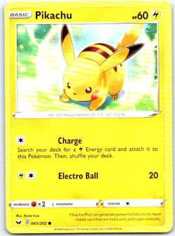 Pikachu 065/202 Common Sword & Shield Pokemon Near Mint - Image 1