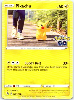 Pikachu 027/078 Common Pokemon GO Pokemon NM - Image 1