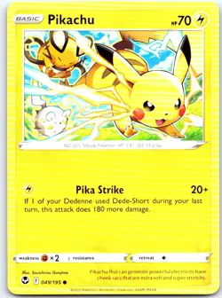 Pikachu 049/195 Common Silver Tempest Pokemon NM - Image 1