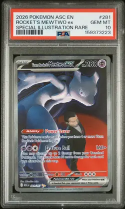 2026 POKEMON ASC EN-ASCENDED HEROES #281 TEAM ROCKET'S MEWTWO EX PSA 10 - Image 1