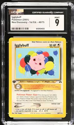 Pokemon Igglybuff 40/75 Neo Discovery - 1st Ed. Pokemon CGC 9 Mint - Image 1