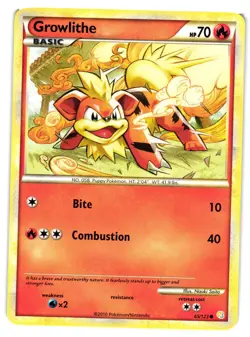 Pokemon TCG Growlithe 65/123 Common HeartGold & SoulSilver LP - Image 1