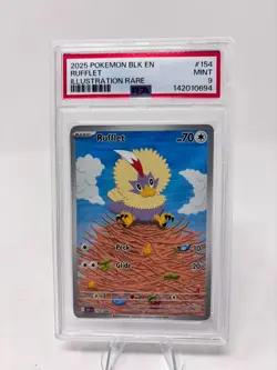 2025 POKEMON BLK EN-BLACK BOLT ILLUSTRATION RARE #154 - RUFFLET 154/086 - PSA 9 - Image 1