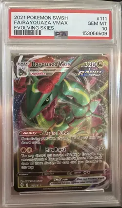 2021 POKEMON SWORD & SHIELD EVOLVING SKIES #111 FULL ART/RAYQUAZA VMAX PSA 10 - Image 1