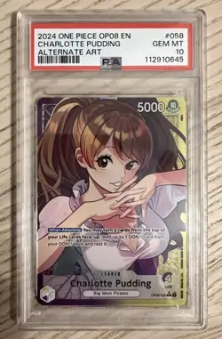 2024 ONE PIECE OP08-TWO LEGENDS ALTERNATE ART #058 CHARLOTTE PUDDING PSA 10 - Image 1