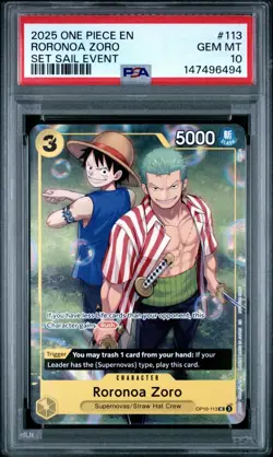 2025 ONE PIECE SET LEARN TOGETHER SAIL EVENT PROMO #113 RORONOA ZORO PSA 10 - Image 1