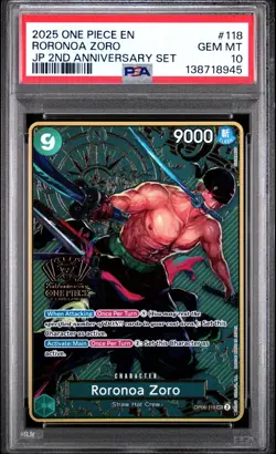 2025 ONE PIECE OP06-118 JAPANESE 2ND ANNIVERSARY SET RORONOA ZORO ENG PSA 10 - Image 1