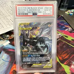 Pokemon Pikachu & Zekrom GX SM168 Black Star Promo TAG TEAM Full Art Holo PSA 10 - Image 1