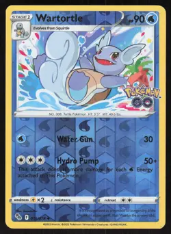 Wartortle 016/078 Uncommon Pokemon GO Pokemon Reverse Holo Lightly Played - Image 1