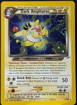 🌀 SWIRL Pokemon TCG Dark Ampharos 1/105 Neo Destiny Holo Rare Unlimited LP+ - Image 1
