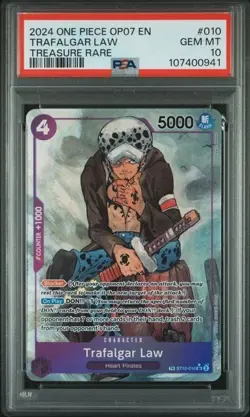2024 ONE PIECE OP07 #010 TRAFALGAR LAW TREASURE RARE PSA 10 GEM MINT - Image 1