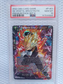 2022 dbs card game ss vegeta, brs/strgth p-401 card graded psa gem mt 10. - Image 1