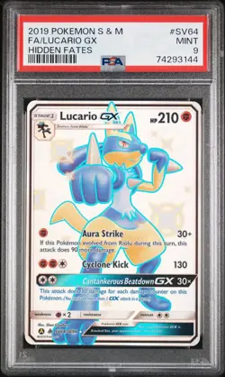 Pokemon 2019 Hidden Fates Shiny Vault Lucario GX SV64/SV94 Holo FA PSA 9 - Image 3