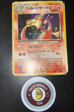 1997 Pokemon Dark Charizard Holo SWIRL JP Team Rocket DAMAGED PSA 1 Contender! - Image 1