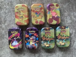 Pokemon Mini Tins Bundle Empty X7 Coins & Stickers 151 Mega Evolution Paldea - Image 1