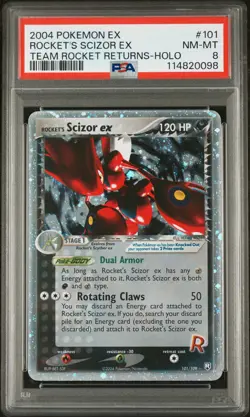 2004 POKEMON EX TEAM ROCKET RETURNS #101 ROCKET'S SCIZOR EX-HOLO PSA 8 - Image 1