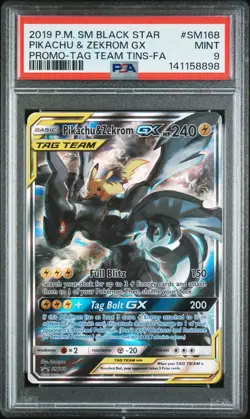 LUCKY PSA 9 Pikachu & Zekrom SM168 POKEMON TAG TEAM Promo **DRAGON RIDERS** - Image 1