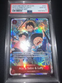 One Piece Ace & Sabo & Luffy Alternate Art OP13-007 PSA 10 Gem Mint - Image 1