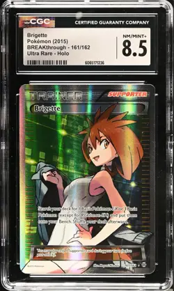 CGC 8.5 NM MINT + Brigette 161/162 XY BREAKthrough Full Art Holo Trainer Pokemon - Image 1