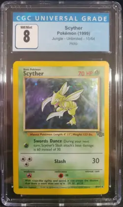 Scyther 10/64 Jungle Unlimited Holo Rare CGC 8 NM/Mint Pokemon TCG - Image 1