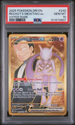 2025 POKEMON DRI EN-DESTINED RIVALS HYPER RARE TEAM ROCKET'S MEWTWO EX PSA 10 - Image 1
