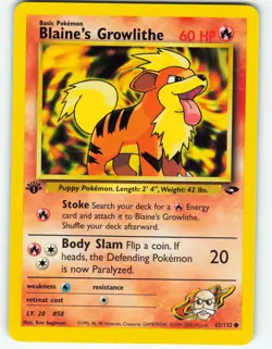 Blaine's Growlithe - 1st Edition - 62/132 Gym Challenge - Pokemon TCG - 2000 - Image 1
