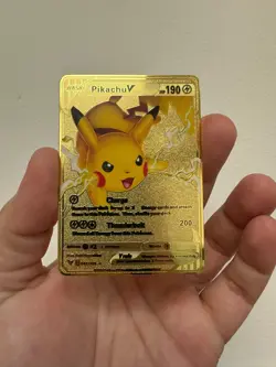 Pikachu V 190HP Gold Metal Card – Pokemon Style Fan Art Display Collectible - Image 2
