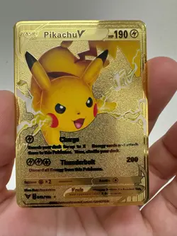 Pikachu V 190HP Gold Metal Card – Pokemon Style Fan Art Display Collectible - Image 3