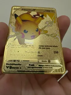 Pikachu V 190HP Gold Metal Card – Pokemon Style Fan Art Display Collectible - Image 4